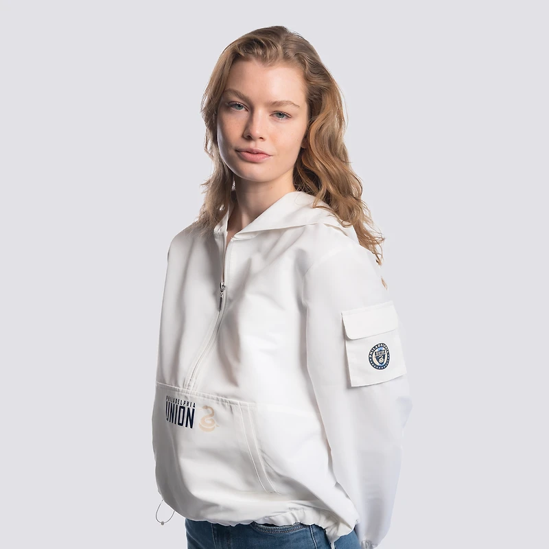 Women's Lusso  White Philadelphia Union Paige Half-Zip Hooded Jacket