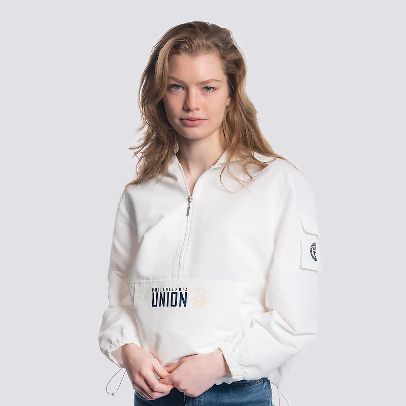 Women's Lusso White Philadelphia Union Paige Half-Zip Hooded Jacket
