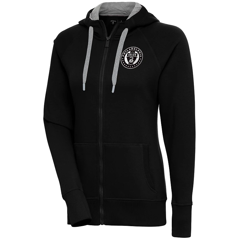 Sweat à capuche entièrement zippé Antigua Black Philadelphia Union brossé métallisé Victory Raglan pour femme