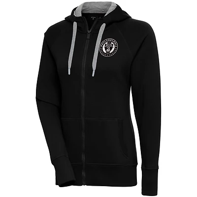 Sweat à capuche entièrement zippé Antigua Black Philadelphia Union brossé métallisé Victory Raglan pour femme