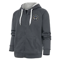 Women's Antigua Charcoal Philadelphia Union Logo Victory Full-Zip Hoodie