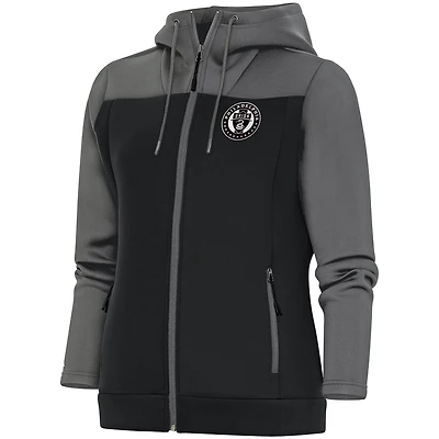 Women's Antigua  Steel/Gray Philadelphia Union Brushed Metallic Protect Full-Zip Hoodie