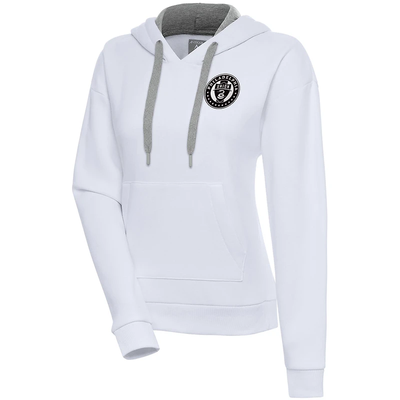 Women's Antigua  White Philadelphia Union Brushed Metallic Victory Pullover Hoodie