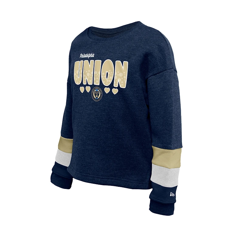 Sweat-shirt ras du cou bleu marine Philadelphia Union High-Low pour jeunes filles 5th & Ocean by New Era