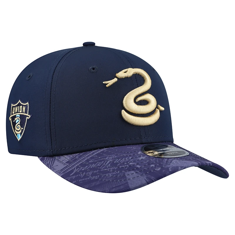 Casquette ajustable New Era noire Philadelphia Union pour jeunes, modèle Hook 9SEVENTY, avec fermeture à pression extensible.