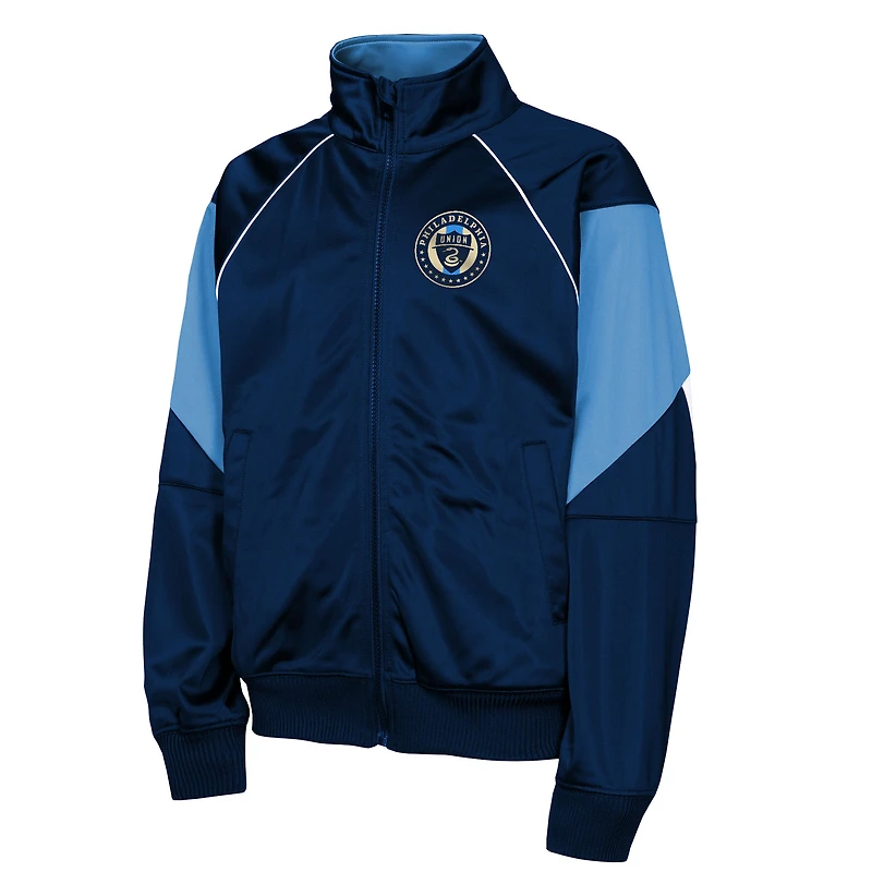 Veste de survêtement zippée intégrale Youth Outerstuff bleu marine/bleu Philadelphia Union à blocs couleurs