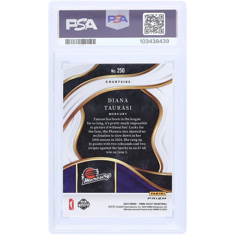 Diana Taurasi Phoenix Mercury 2024 Panini Select WNBA Zebra Prizm #250 PSA Carte authentifiée 10