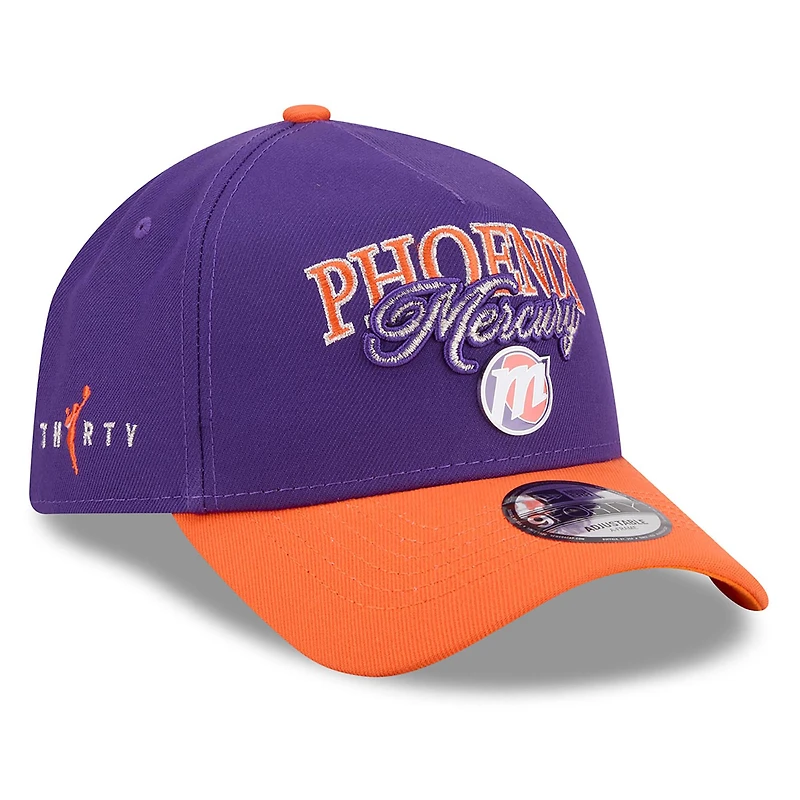 Casquette unisexe New Era Phoenix Mercury WNBA Tip-Off 2026, écusson métallique, monture A, taille A, ajustable, violette/orange.