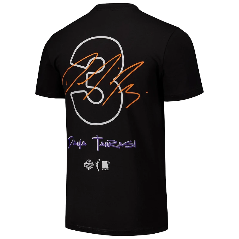 Unisex round21 Diana Taurasi Black Phoenix Mercury Player Signature Name & Number T-Shirt