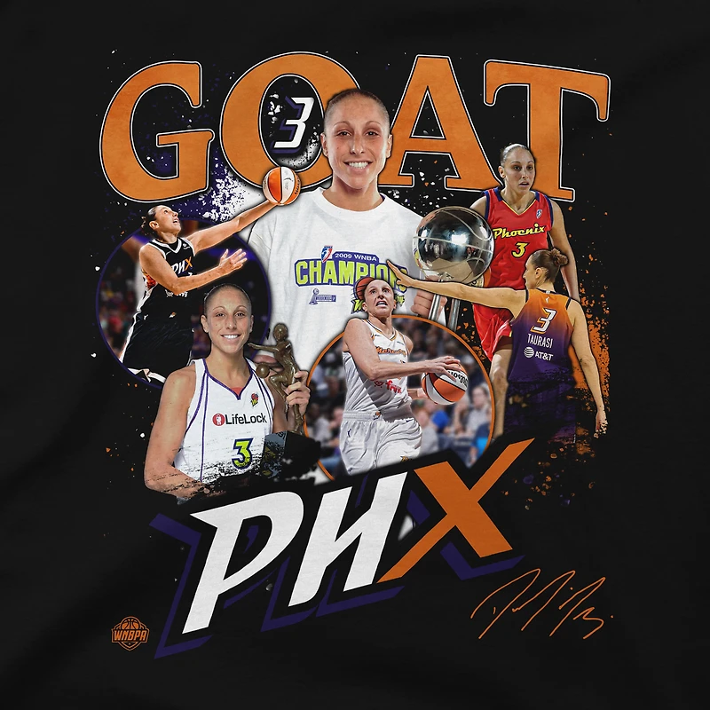 T-shirt unisexe Stadium Essentials Diana Taurasi Black Phoenix Mercury, le plus grand de tous les temps à la retraite