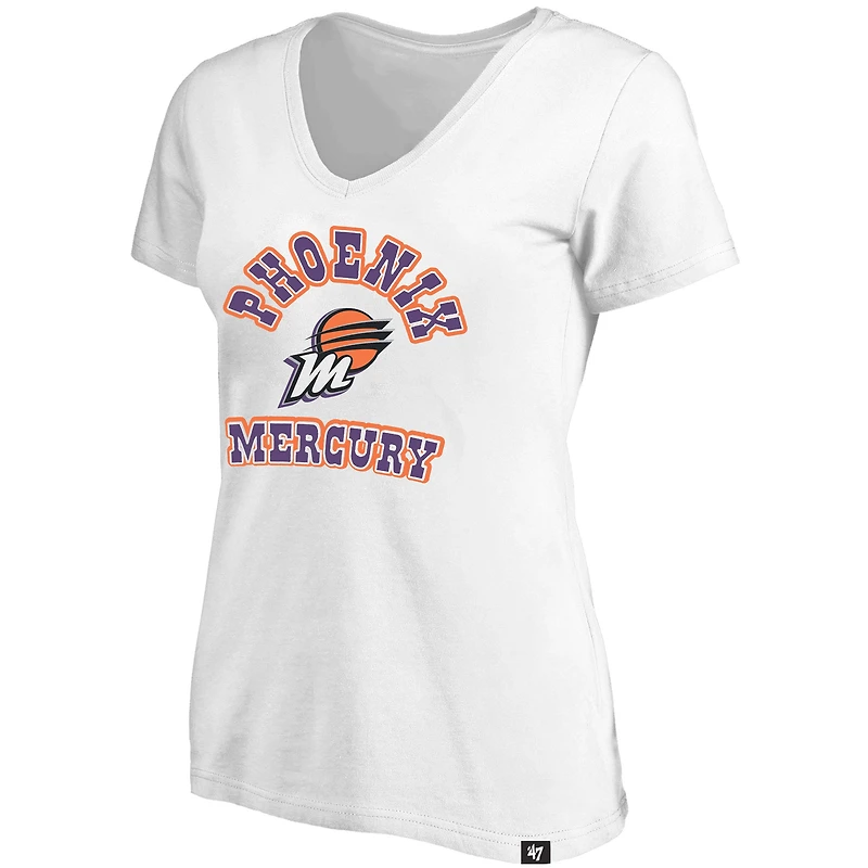 T-shirt col V grande taille pour femme, blanc, avec logo Phoenix Mercury et Lockup.