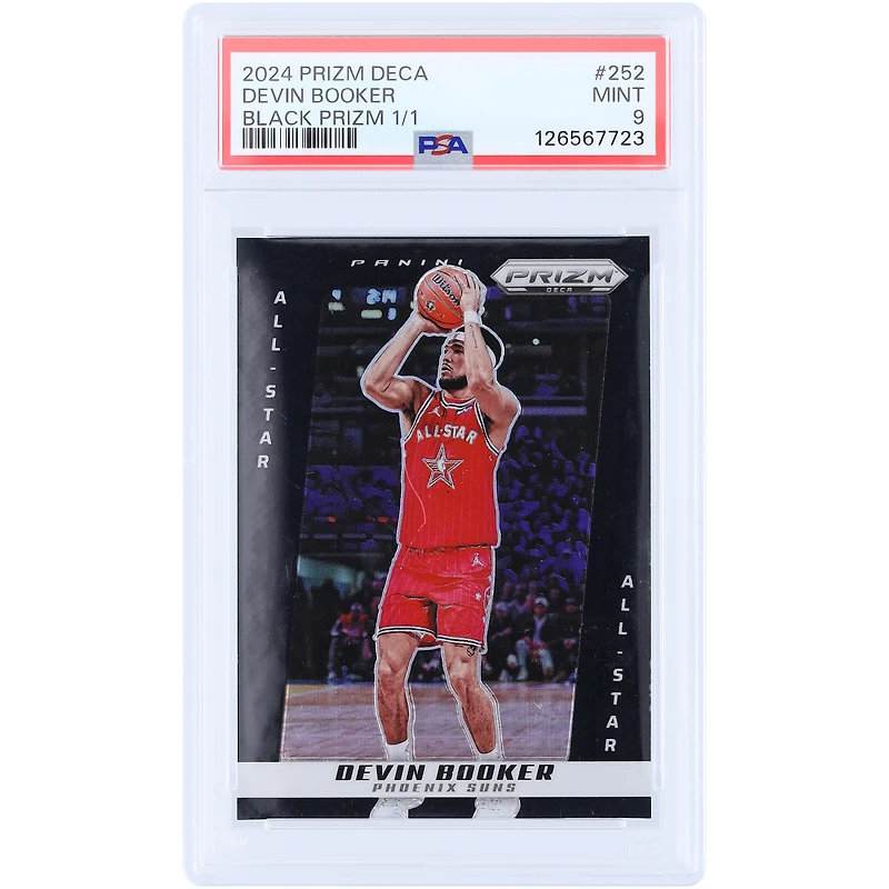 Devin Booker Phoenix Suns 2024-25 Panini Prizm Deca All Star Game Black Prizm #252 #1/1 PSA Authenticated 9 Card