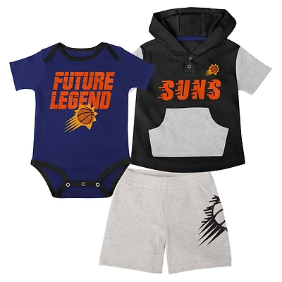Ensemble body, t-shirt à capuche et short Phoenix Suns Bank Shot pour bébé violet/noir/gris