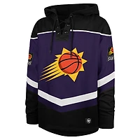 Men's '47 Purple Phoenix Suns Oversized Tri-Satin Layup Lacer Pullover Hoodie