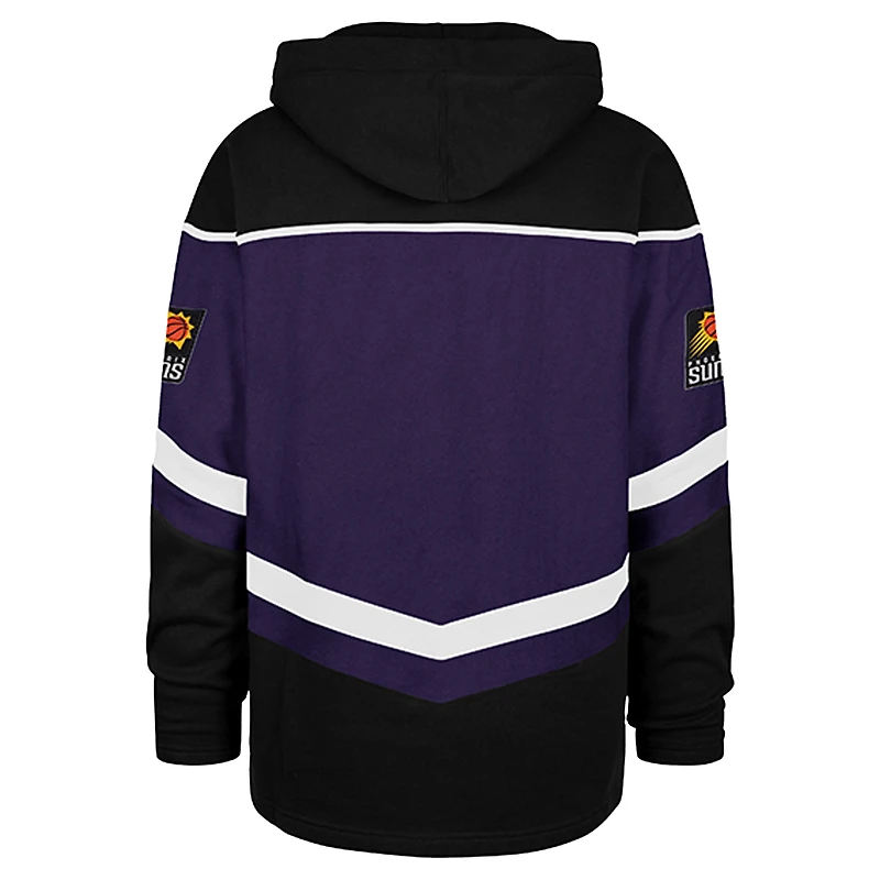 Men's '47 Purple Phoenix Suns Oversized Tri-Satin Layup Lacer Pullover Hoodie