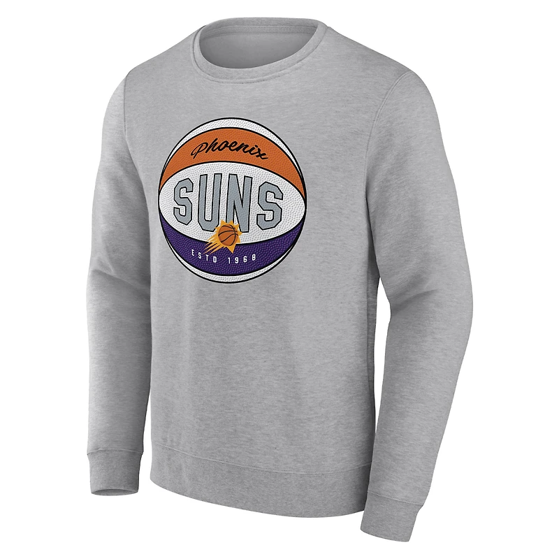 Men's Fanatics Heathered Gray Phoenix Suns True Classics Vint Pullover Sweatshirt