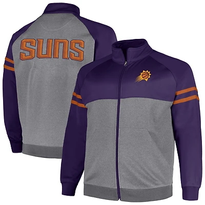 Men's Fanatics Purple/Heather Gray Phoenix Suns Big & Tall Pieced Stripe Raglan Full-Zip Track Jacket