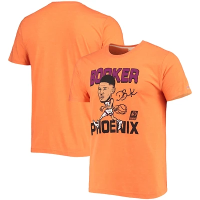 Men's Homage Devin Booker Heathered Orange Phoenix Suns Caricature Tri-Blend T-Shirt