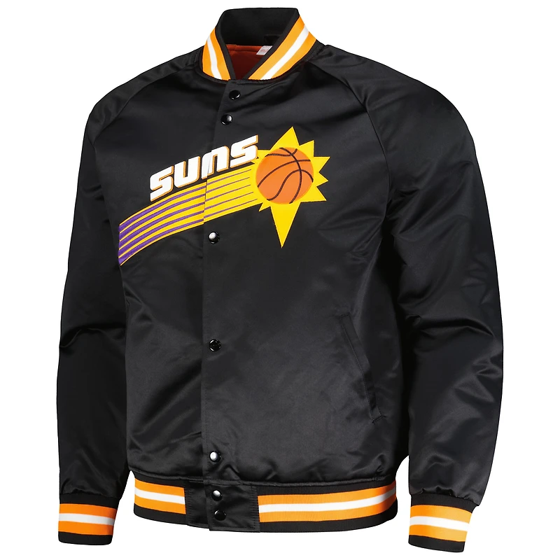 Veste à bouton-pression intégrale noire Mitchell & Ness Phoenix Suns Hardwood Classics Throwback Wordmark Raglan pour hommes