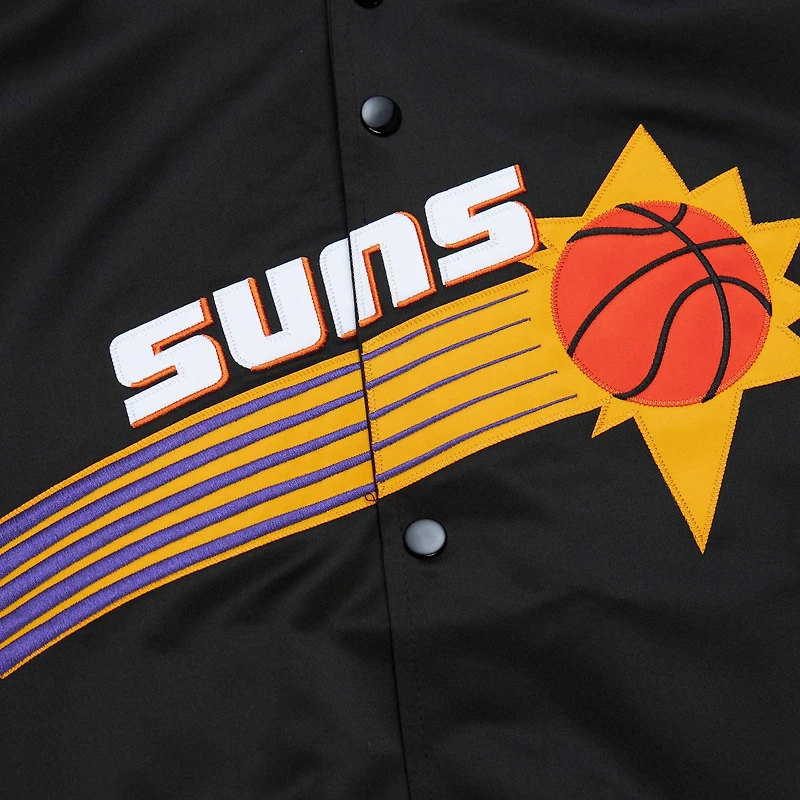 Veste à bouton-pression intégrale noire Mitchell & Ness Phoenix Suns Hardwood Classics Throwback Wordmark Raglan pour hommes