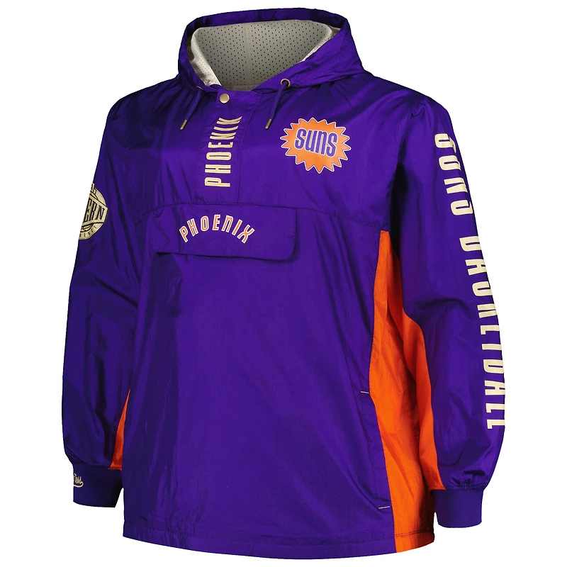 Men's Mitchell & Ness Purple Phoenix Suns Big Tall Hardwood Classics Team OG 2.0 Anorak Hoodie Quarter-Zip Windbreaker Jacket