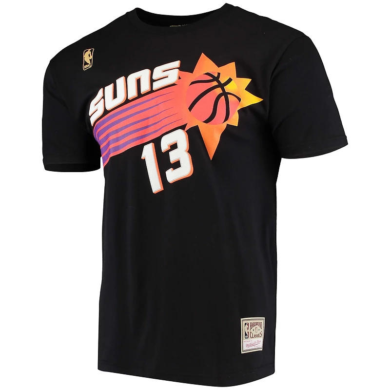 Men's Mitchell & Ness Steve Nash Black Phoenix Suns Hardwood Classics Stitch Name Number T-Shirt