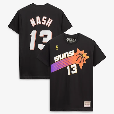 Men's Mitchell & Ness Steve Nash Black Phoenix Suns Hardwood Classics Stitch Name Number T-Shirt