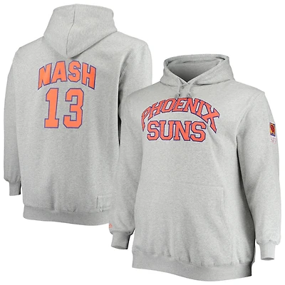 Sweat à capuche avec nom et numéro pour hommes Mitchell & Ness Steve Nash gris chiné Phoenix Suns Big Tall