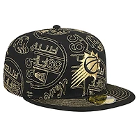 Men's New Era Black Phoenix Suns 59FIFTY Day Allover Print Stencil Fitted Hat