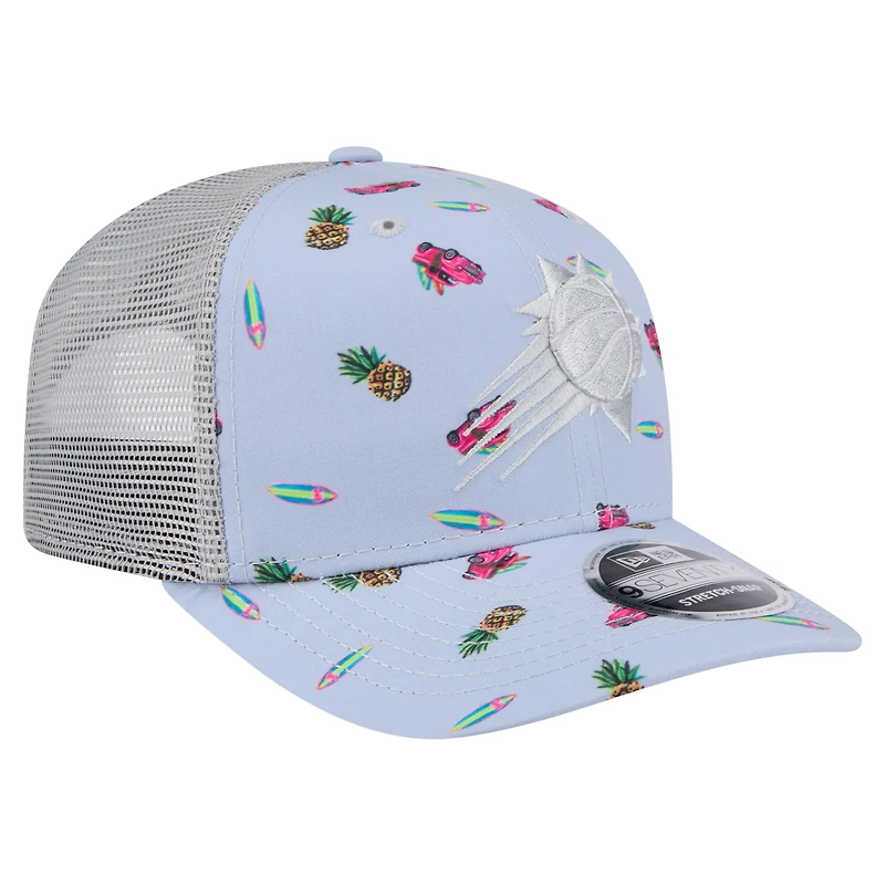 Casquette extensible à boutons-pression New Era bleu clair/gris Phoenix Suns Adventure Aloha Pattern 9SEVENTY pour homme