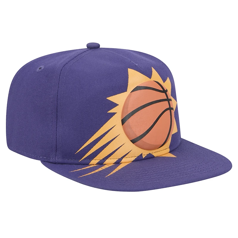 Casquette snapback surdimensionnée avec logo imprimé bouffant pour hommes des Phoenix Suns New Era violette