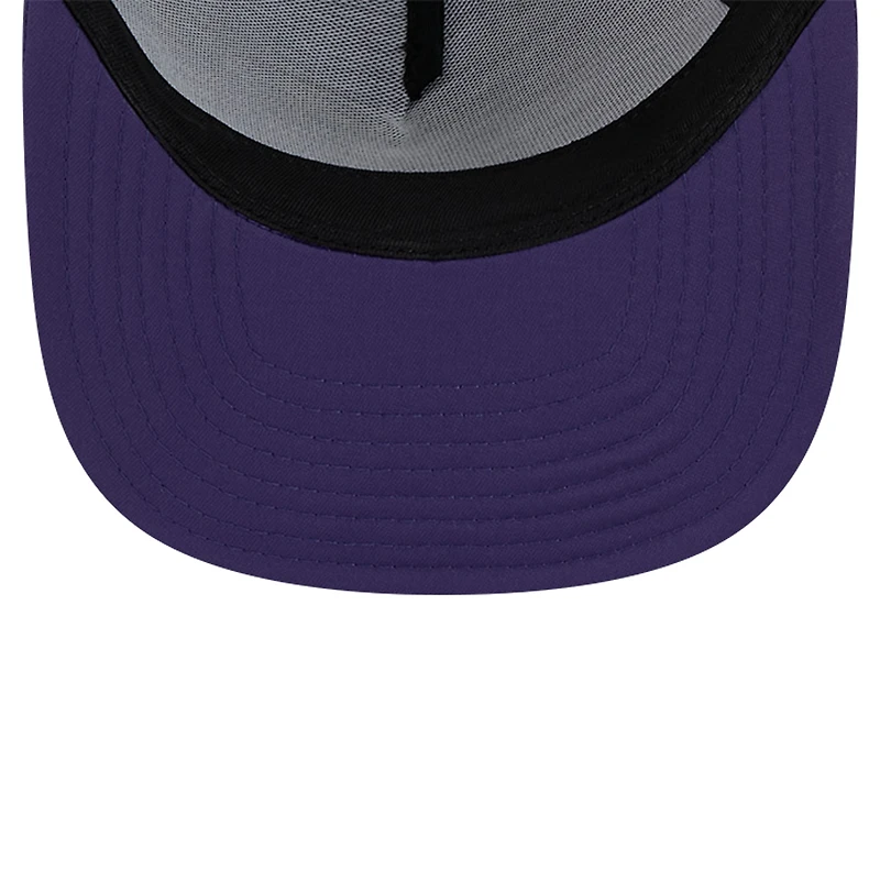 Men's New Era Purple Phoenix Suns Puff Print Team Code A-Frame 9FIFTY Trucker Snapback Hat