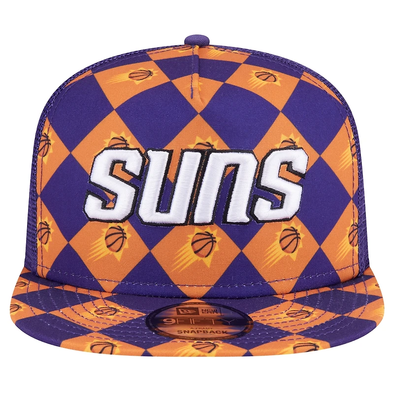 Men's New Era Purple Phoenix Suns Seeing Diamonds A-Frame Trucker 9FIFTY Snapback Hat