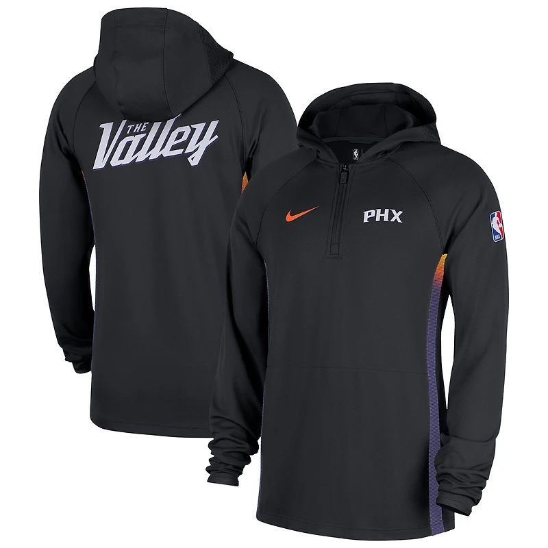 Veste à capuche Nike Phoenix Suns City édition Remix Authentic noire pour homme, 2025/26, fermeture éclair au quart, technologie Dri-FIT.