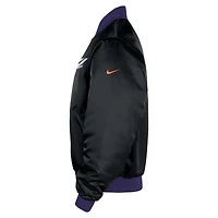 Veste bomber Nike Phoenix Suns City édition Remix Courtside noire pour homme, 2025/26, fermeture à boutons-pression.