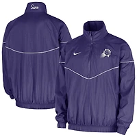 Veste coupe-vent tissée à demi-zip Nike pour homme, modèle Phoenix Suns Courtside Windrunner violet.
