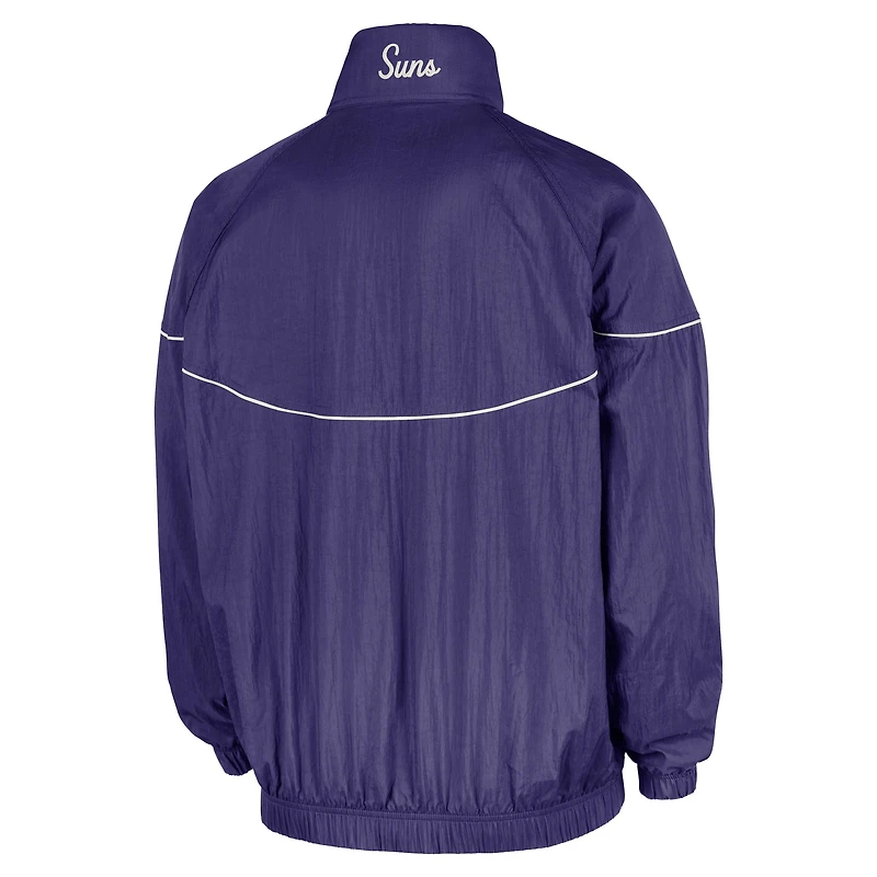 Veste coupe-vent tissée à demi-zip Nike pour homme, modèle Phoenix Suns Courtside Windrunner violet.