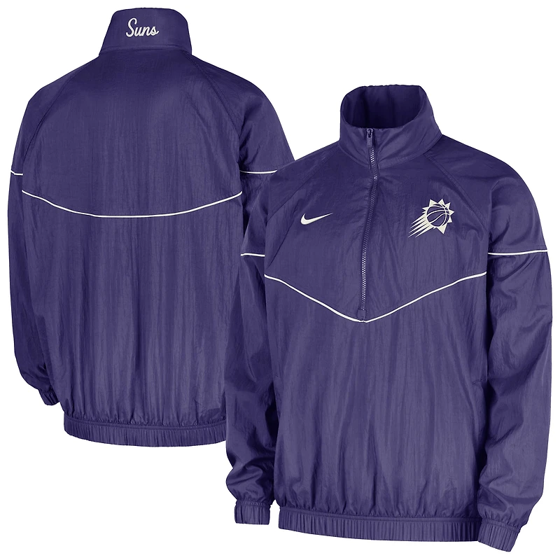 Veste tissée Nike Courtside Windrunner violette à demi-zip pour homme des Phoenix Suns