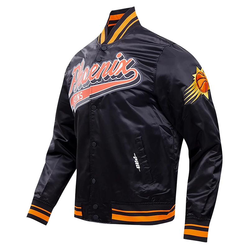 Veste universitaire en satin à bouton-pression intégrale Phoenix Suns Script Tail Pro Standard noire pour hommes