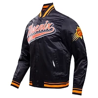 Veste universitaire en satin à bouton-pression intégrale Phoenix Suns Script Tail Pro Standard noire pour hommes