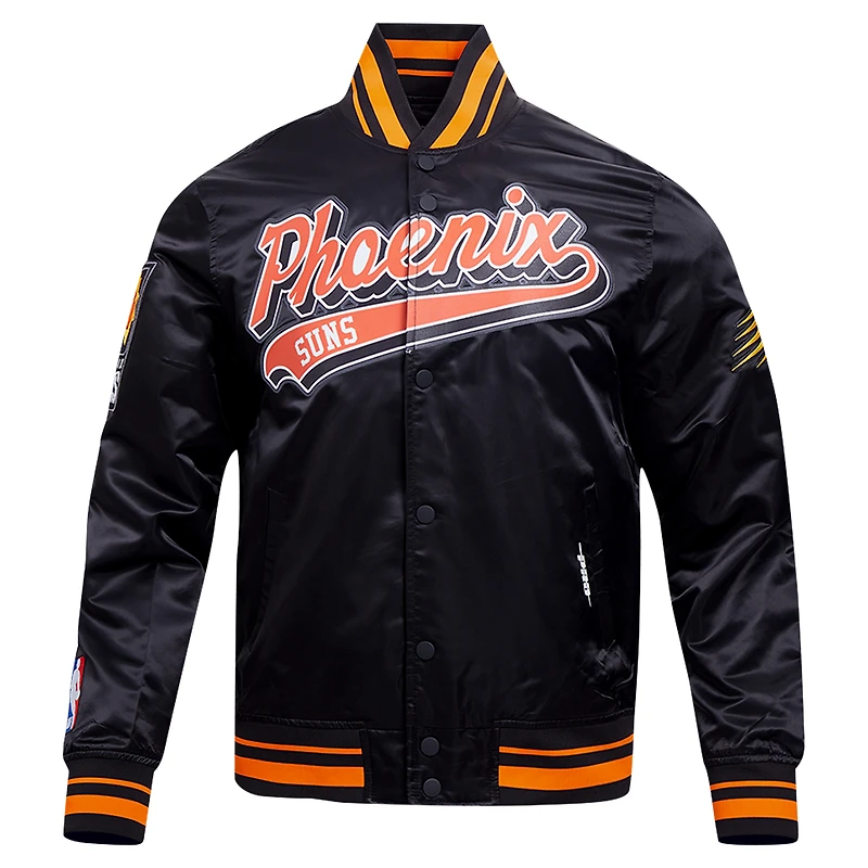 Men's Pro Standard Black Phoenix Suns Script Tail Full-Snap Satin Varsity Jacket
