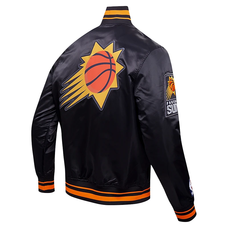 Veste universitaire en satin à bouton-pression intégrale Phoenix Suns Script Tail Pro Standard noire pour hommes