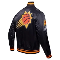 Veste universitaire en satin à bouton-pression intégrale Phoenix Suns Script Tail Pro Standard noire pour hommes