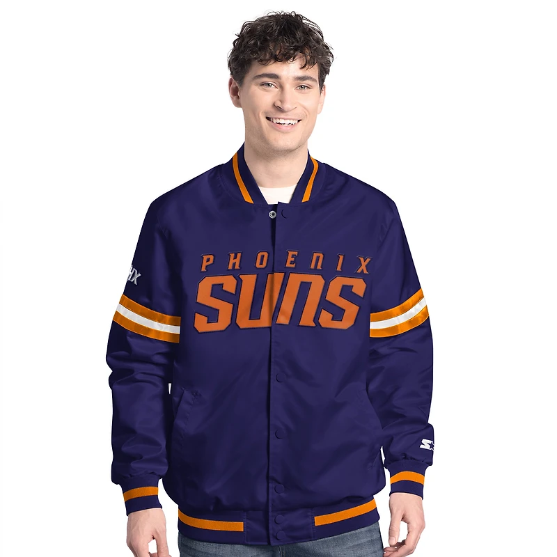 Men's Starter Purple/Orange Phoenix Suns Scout Full Snap Varsity Jacket
