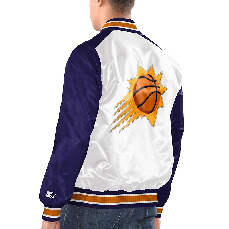 Veste universitaire à bouton-pression en satin Renegade Phoenix Suns Starter blanc/violet pour hommes