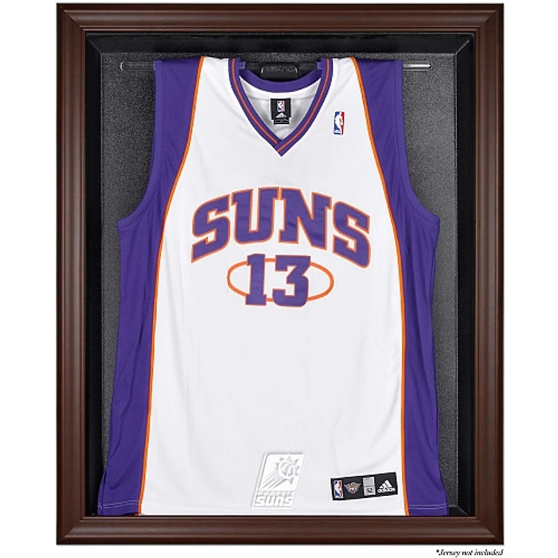Vitrine de présentation du maillot avec logo encadré marron des Phoenix Suns