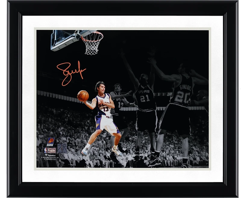 Steve Nash Phoenix Suns Autographed 11" x 14" Passing vs. San Antonio Spurs Spotlight Photograph - Signed in Orange Ink