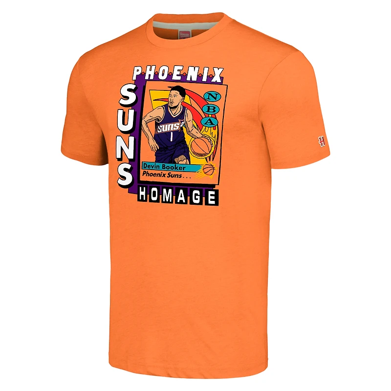 T-shirt à trois mélanges unisexe Hommage Devin Booker Orange Phoenix Suns SkyBox Player