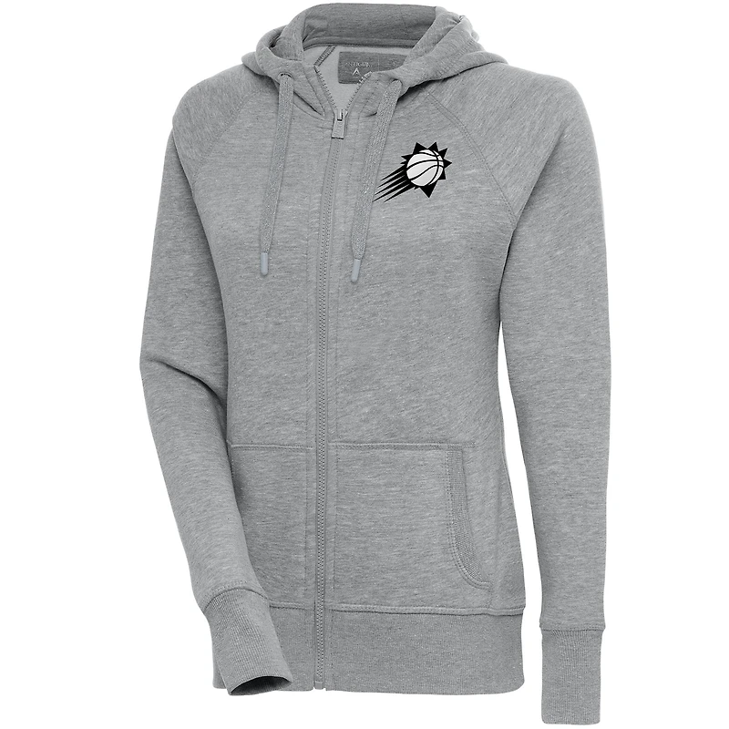 Women's Antigua Heather Gray Phoenix Suns Brushed Metallic Victory Full-Zip Hoodie