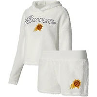 Women's College Concepts Cream Phoenix Suns Fluffy Long Sleeve Hoodie T-Shirt & Shorts Sleep Set